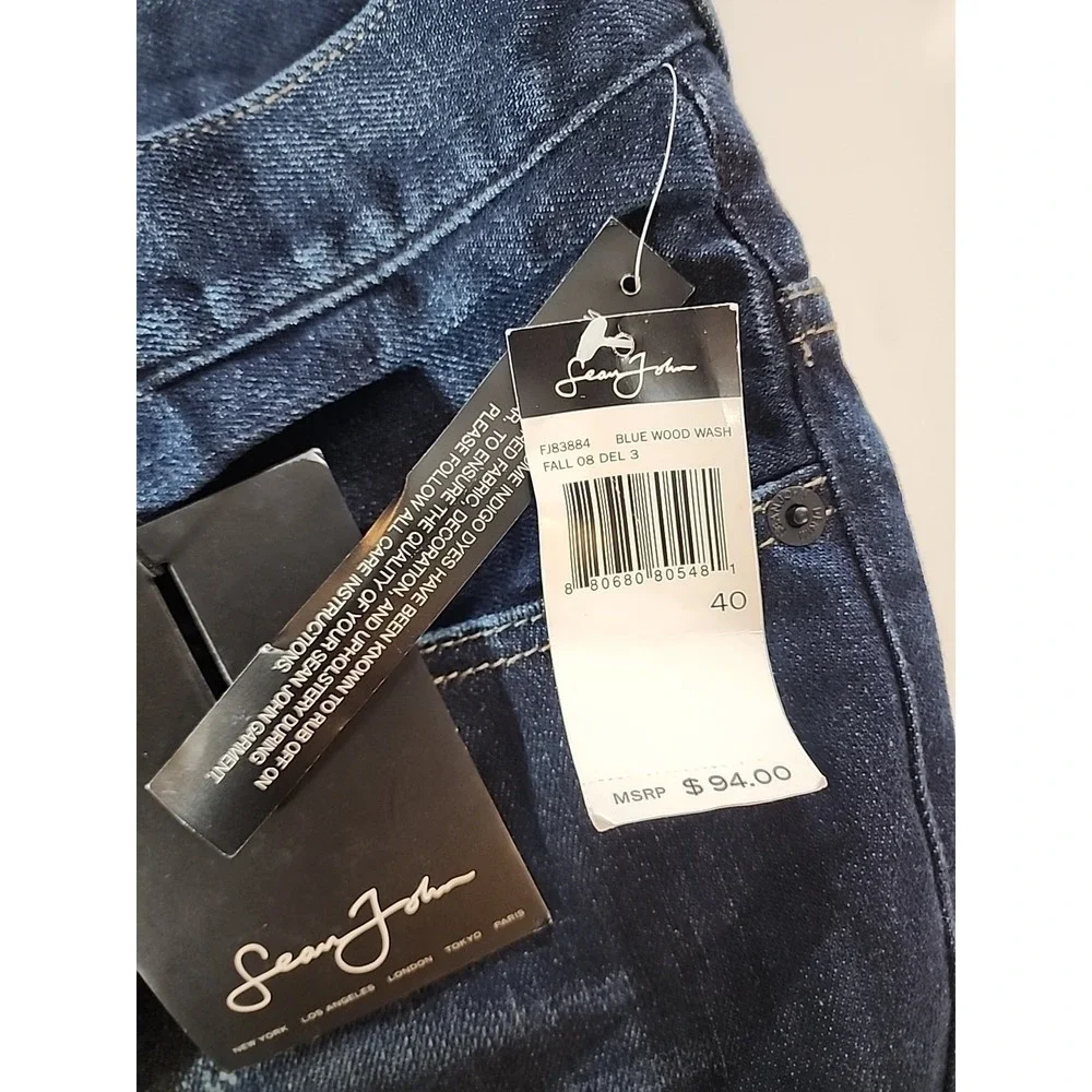 Sean John 40x33 Hamilton Distressed Jeans Zipper Pocket Detail Blue Relaxed Fit - Picture 6 of 12